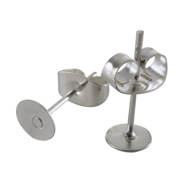Öronstift med platt platta och fjärilslås, 6-pack, silver Öronstift med platt platta och fjärilslås, 6-pack, silver