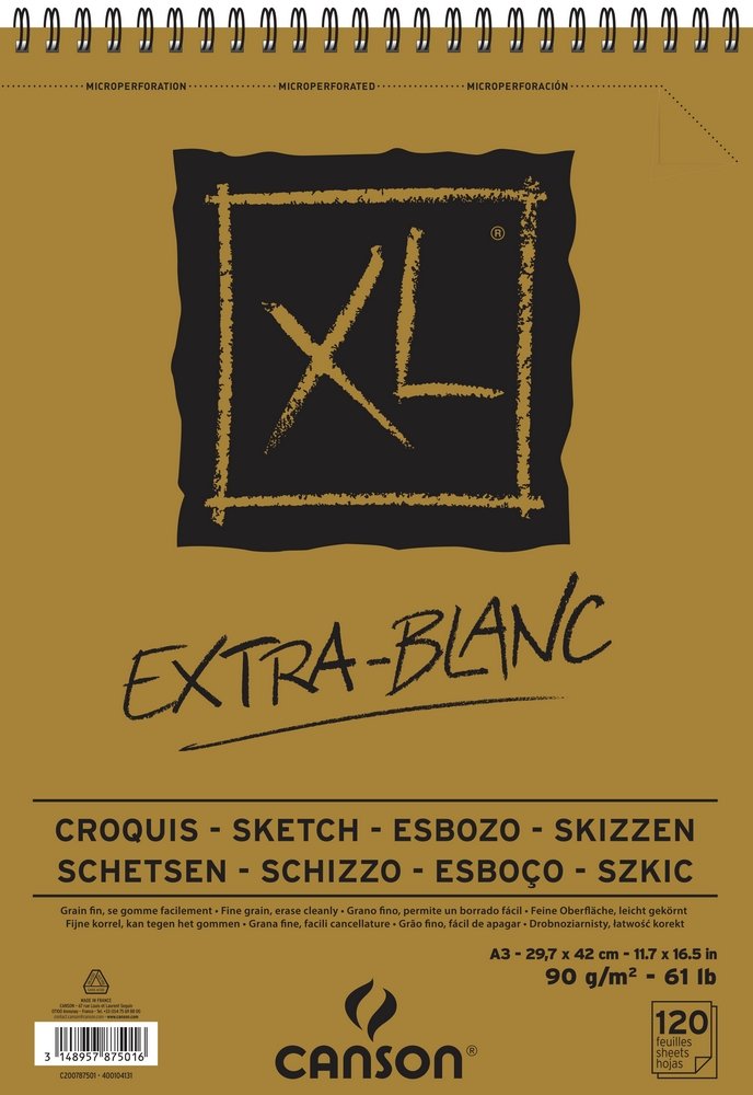 Canson XL Extra-Blanc 90 g - A3 - Skitseblok, Blok