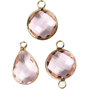 Smykkeanheng lys rosa glass 15-20 mm 6 stk