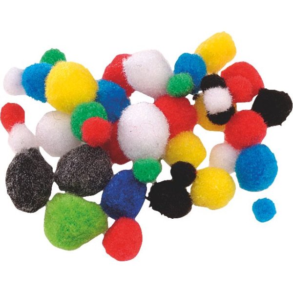 Pomponer i blandade f�rger 8-20 mm, 100-pack