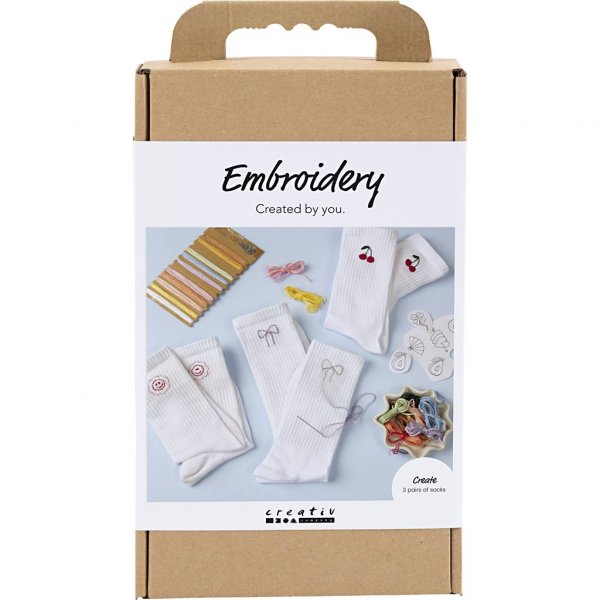 DIY Kit Broderi Strumpor Vit 3 par