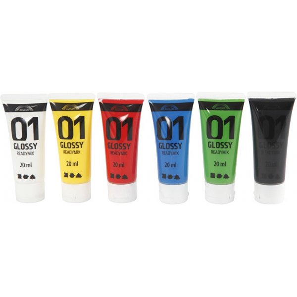 Skolfärg - Akryl - standardfärger - blank - 6 x 20 ml Skolfärg - Akryl - standardfärger - blank - 6 x 20 ml
