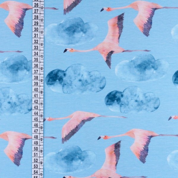 Mönstrad Trikå 150 cm - Flygande Flamingo Mönstrad Trikå 150 cm - Flygande Flamingo