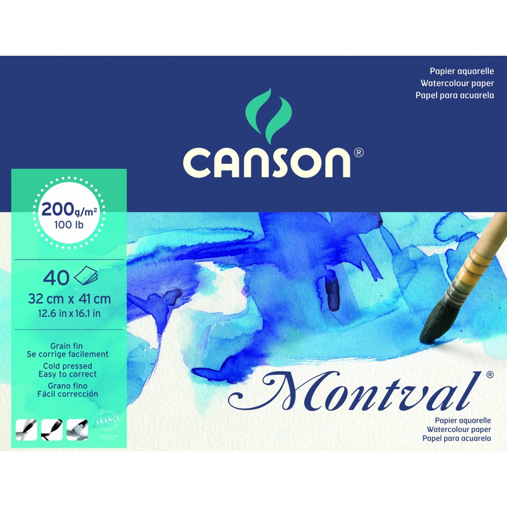 Canson Montval 200 g Fin - 32x41 cm - Akvarelpapir, Blok