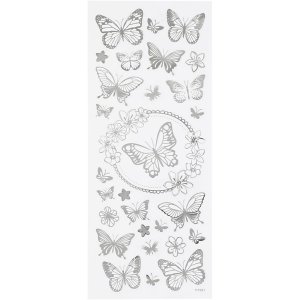 Klisterm�rker Sommerfugle s�lv 10x24 cm 28 stk - Ark