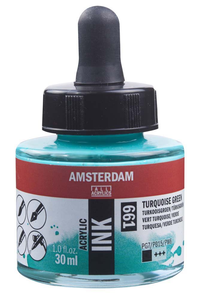 Akryltusch Amsterdam 30 ml - Turquoise Green - Tusch & Blæk, Kunstnerfarver