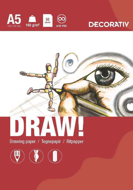 Tegneblok DRAW A5 (160 g) - 50 ark - Tegneblok, Blok
