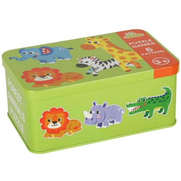 Pussel Safari Djur i Plåtask 25 Bitar 6 Motiv Pussel Safari Djur i Plåtask 25 Bitar 6 Motiv