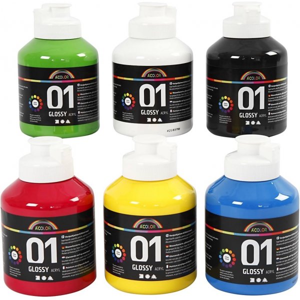 Skolfärg - Akryl - primärfärger - blank - 6 x 500 ml Skolfärg - Akryl - primärfärger - blank - 6 x 500 ml