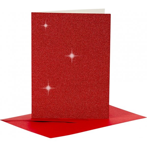 Kort och kuvert - rd - glitter - 11,5 x 16,5 cm - 4 set