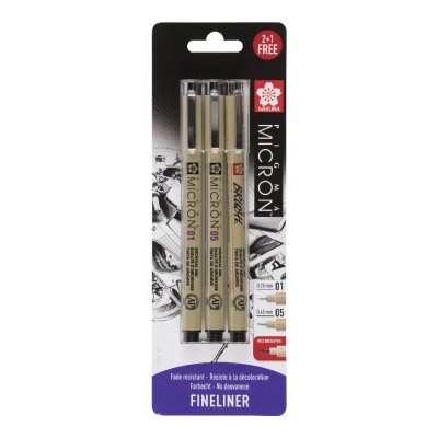Fineliner Pigma Micron Set - 3 pennor (01, 05, Brush)