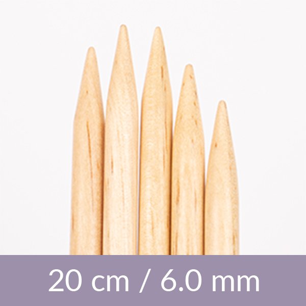 Dobbeltpinde - Birch - 20 cm 6,00 mm / 7,9 tommer US 10 - Strikkepinde, Strikkepinde, Strikning, Strikke, hækle, knytte og væve