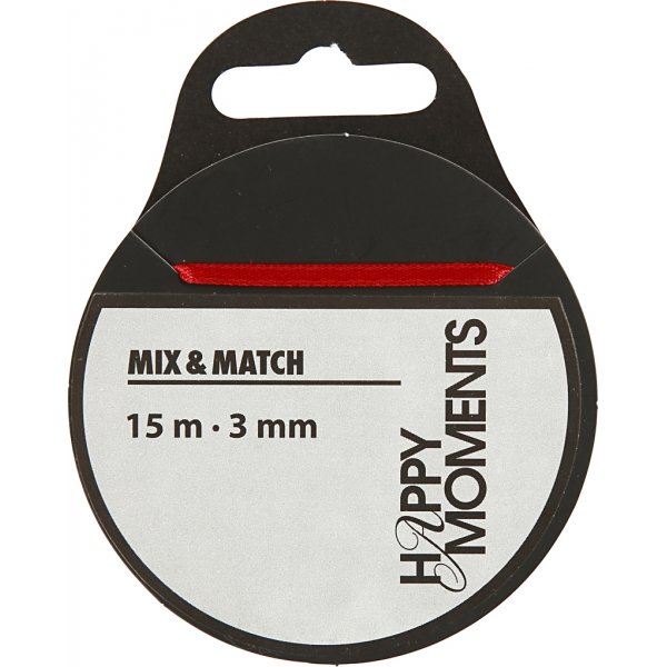 Satinband - röd - B3 mm - 15 m Satinband - röd - B3 mm - 15 m