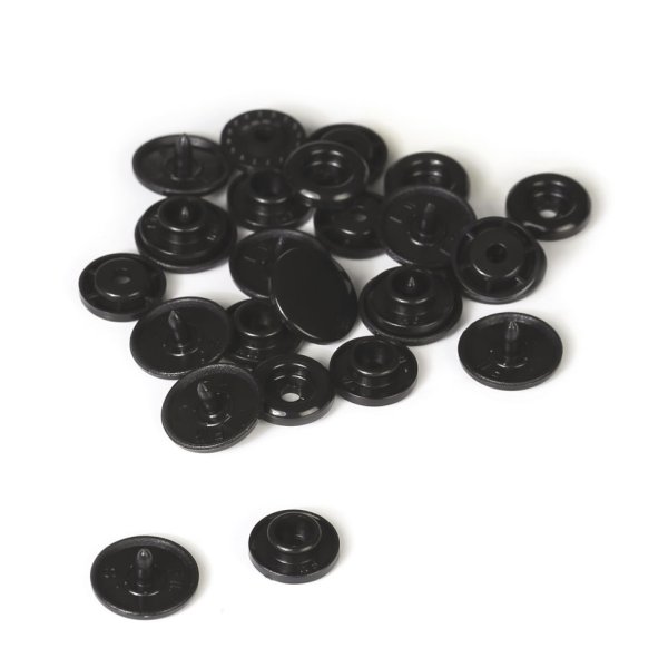 Set med 10 svarta plastknappar med tryckknapp, storlek 20 (12,2 mm) Set med 10 svarta plastknappar med tryckknapp, storlek 20 (12,2 mm)