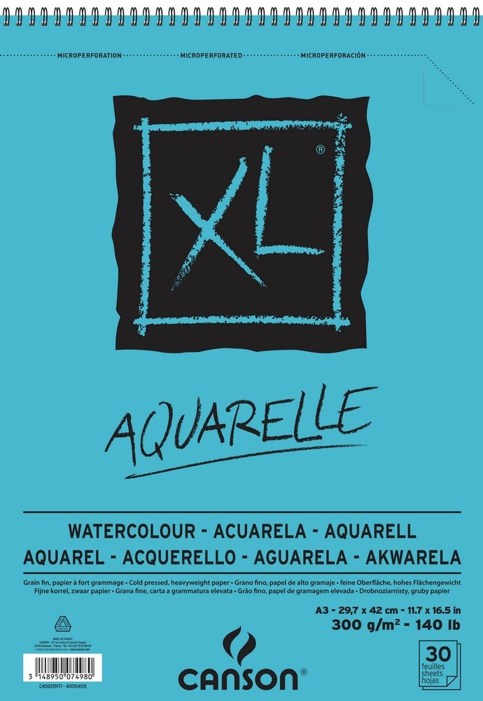 Canson XL Aquarelle 300 g - A3 - Akvarelpapir, Blok