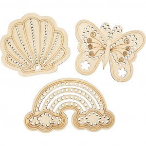 Träformer med hål Regnbåge Snäcka Fjäril 7,5–13 cm 6 st Träformer med hål Regnbåge Snäcka Fjäril 7,5–13 cm 6 st