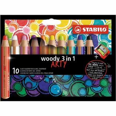 Fargeblyanter Woody Arty 3in1 med spisser - 10-pakning