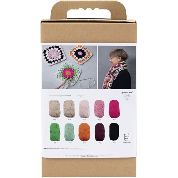 Virkpaket Scarf mormorsrutor Varmfärger Virkpaket Scarf mormorsrutor Varmfärger