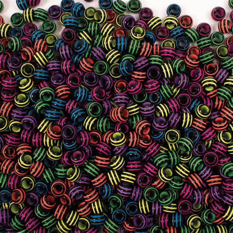 Perler stribet - neon ø 9 mm - 500 g - 1550 stk - Plastperler, Håndværk