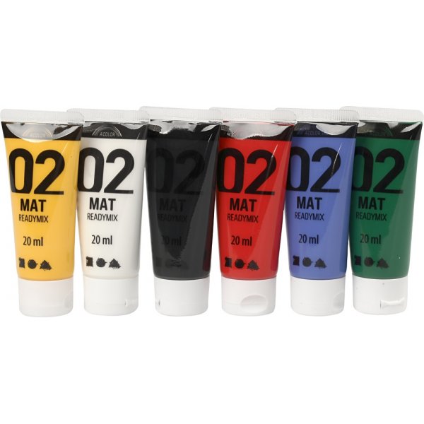 Skolfärg - Akryl - standardfärger - matt - 6 x 20 ml Skolfärg - Akryl - standardfärger - matt - 6 x 20 ml