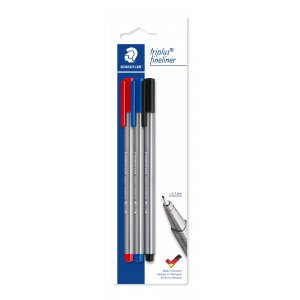 Fineliner Triplus 0,3 mm i etui - 3 farger