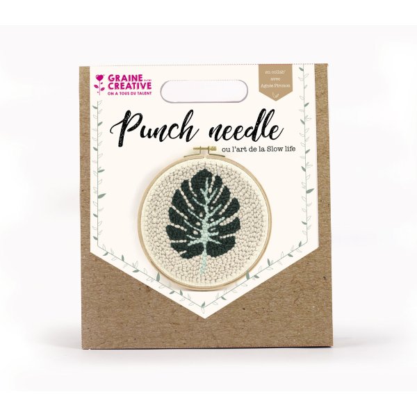 Punch needle-kit med monstera blad, 20 cm
