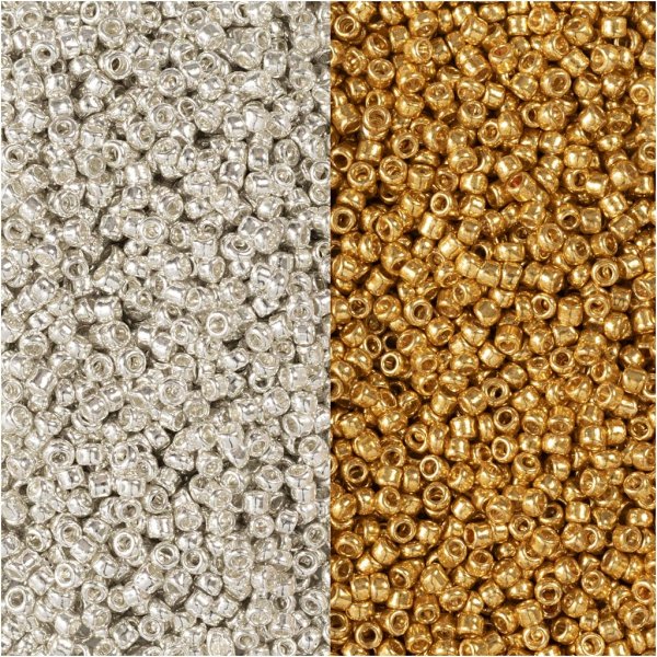 Rocaillepärlor - guld - silver - 2 x 7 g Rocaillepärlor - guld - silver - 2 x 7 g