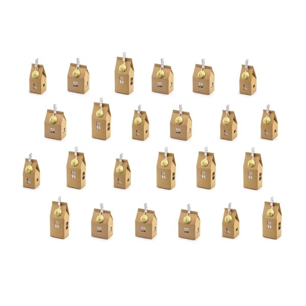 Adventskalender hus DIY kraft och guld - 24 delar