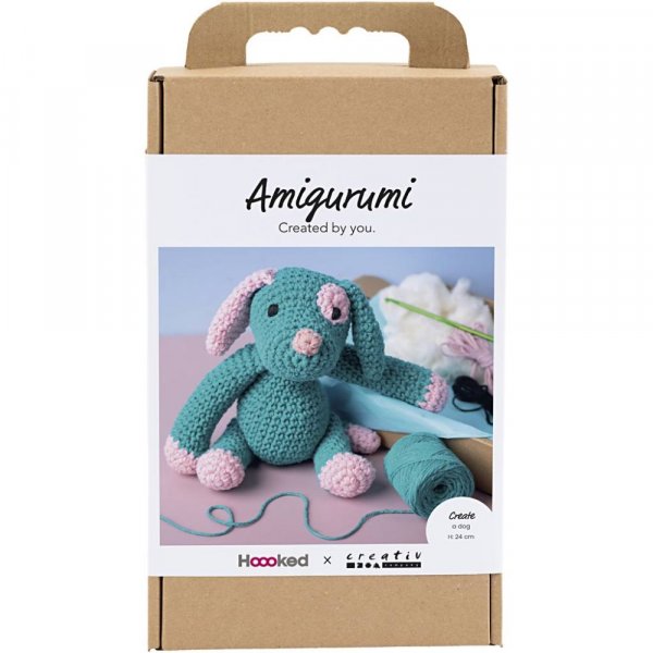 DIY-s�t amigurumi hvalp pastelrosa og m�rk turkis - 1 pakke.