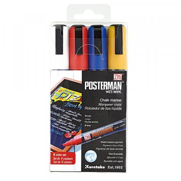 Markeringspenne ZIG Posterman vådserviet 6 mm 4 stk. Markeringspenne ZIG Posterman vådserviet 6 mm 4 stk.