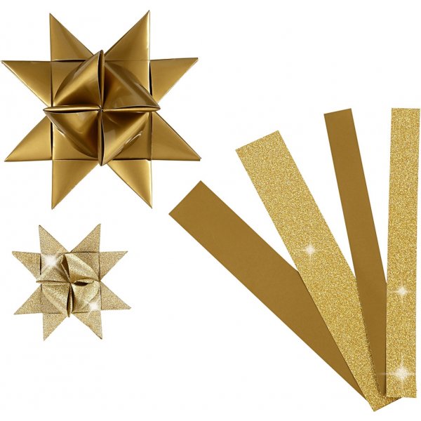 Stjärnstrimlor - guld - glitter,lack - Ø6,5+11,5 cm - 40 strimlor Stjärnstrimlor - guld - glitter,lack - Ø6,5+11,5 cm - 40 strimlor