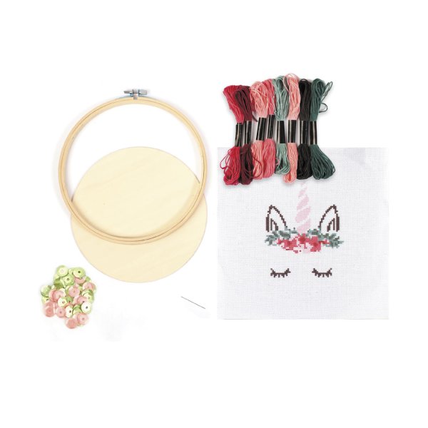 Broderikit enhörning i träram Ø 15,5 cm Broderikit enhörning i träram Ø 15,5 cm
