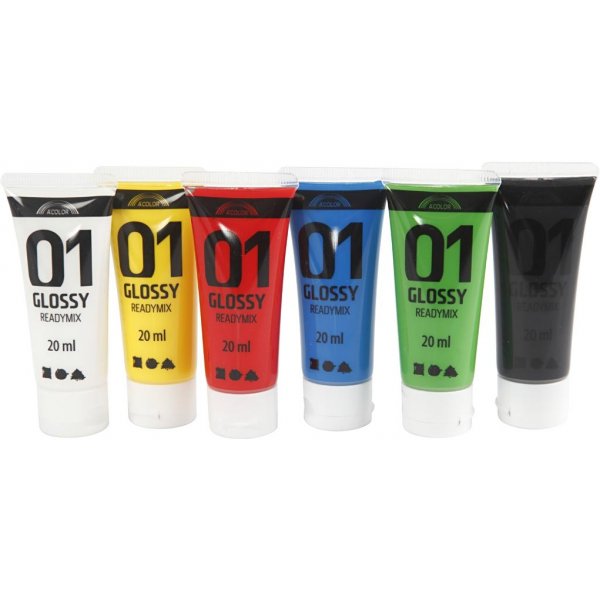 Skolfärg - Akryl - standardfärger - blank - 6 x 20 ml Skolfärg - Akryl - standardfärger - blank - 6 x 20 ml