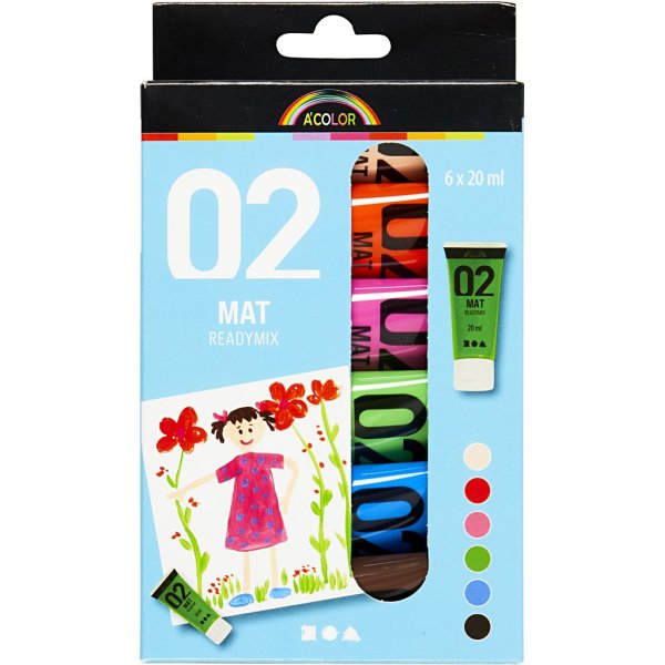 Skolfärg - Akryl - kompletterande färger - matt - 6 x 20 ml Skolfärg - Akryl - kompletterande färger - matt - 6 x 20 ml