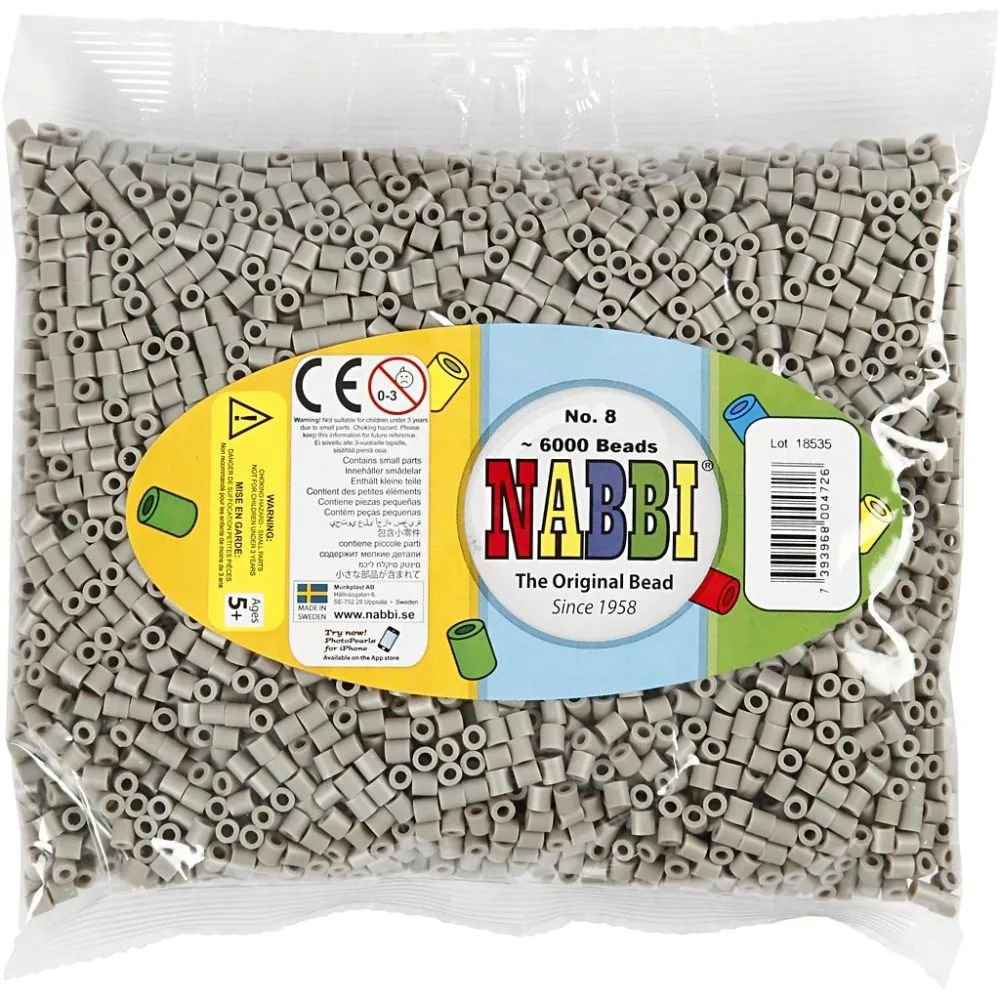 NABBI Pibeperler - Askegrå (32226) - 6000 stk - Rørperler, Perler & perleplader, Håndværk