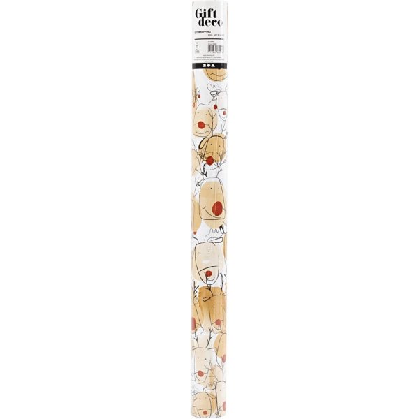 Presentpapper - beige - röd - Renar - 5 m Presentpapper - beige - röd - Renar - 5 m