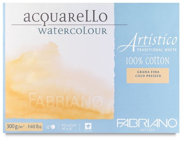 Fabriano Akvarelblok 300 g Fin - 355 x 510 mm - Akvarelpapir, Blok
