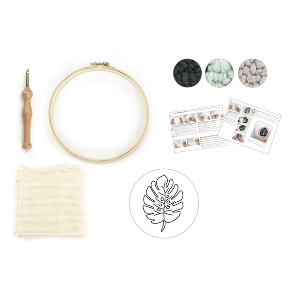 Punch needle-kit med monstera blad, 20 cm