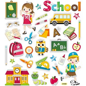 Skoleklisterm�rker med glitterdetaljer 15 x 16,5 cm - 1 ark