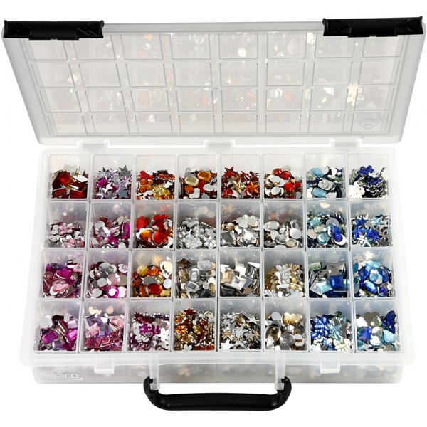 Rhinestones - mixade färger - Ø6-16 mm - 32 x 360 st Rhinestones - mixade färger - Ø6-16 mm - 32 x 360 st