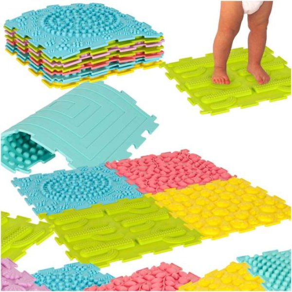 Sensorisk matta Montessori fotmassage 8 delar Pastell - Pusselmatta