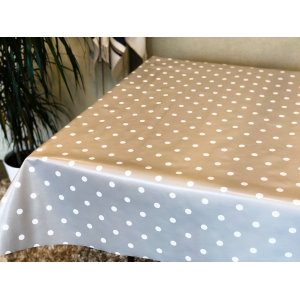 Vaxduk vit prick gr� botten 140 cm