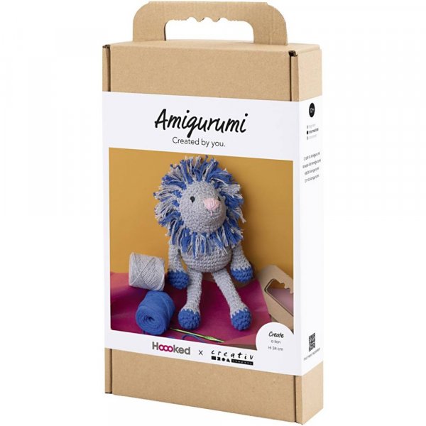 DIY kit amigurumi l�ve marinebl� og lysegr� - 1 pakke.