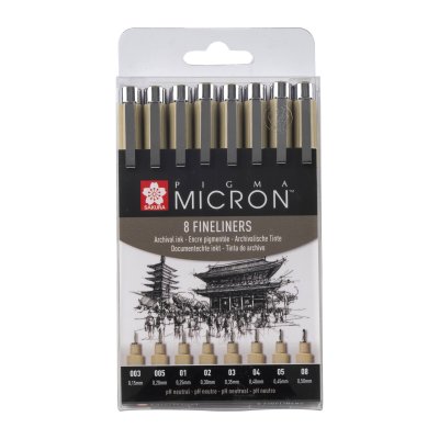 Fineliner Pigma Micron Set - 8 pennor (003, 005, 01, 02, 03, 04, 05, 08)