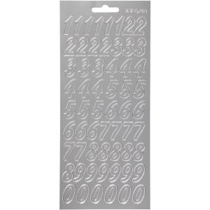 Klisterm�rker med tal 10x23 cm s�lv - 1 ark