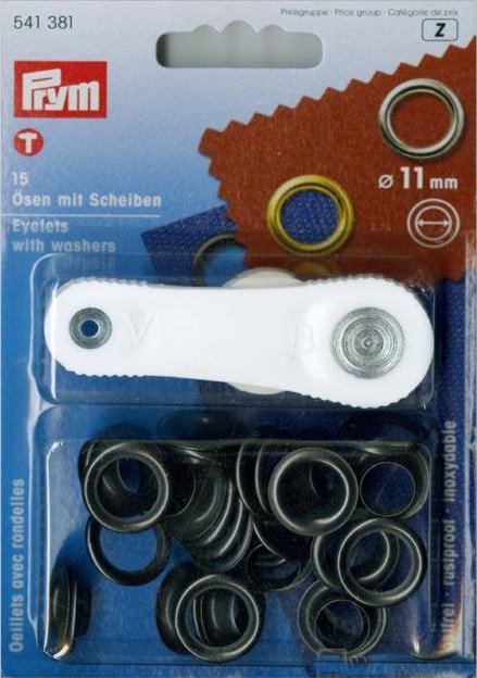 Skruehuller+skiver Messing Sortoxideret 11,0 mm 15-pak - Snøreringe, Knapper & fastgørelsesmidler, Sytilbehør