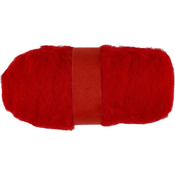 Kardad Ull - röd - 100 g Kardad Ull - röd - 100 g