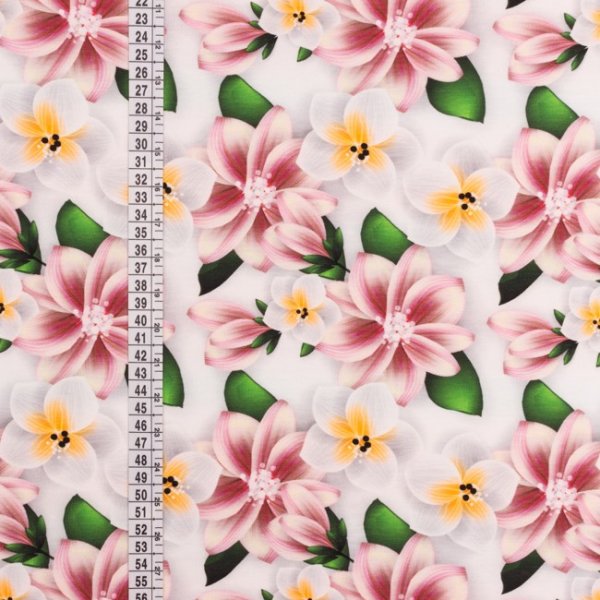 Mönstrad Trikå 160 cm - Plumeria Gammaldags Rosa Mönstrad Trikå 160 cm - Plumeria Gammaldags Rosa