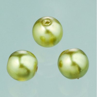 Glassperler voks glans 6 mm - olivengrnn 40 stk.