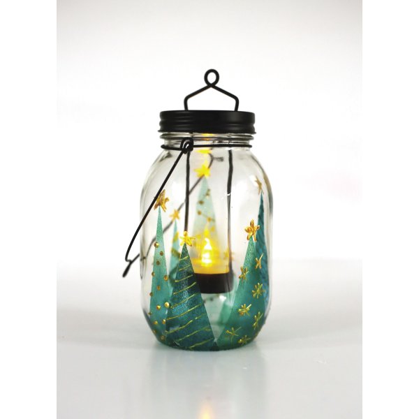 Glaslykta med metallh�ngare 9 x 21,5 cm